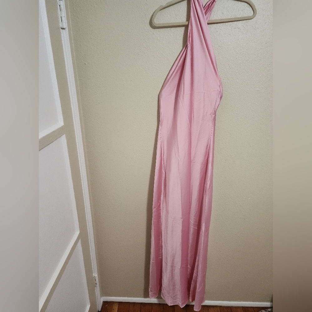 Show Me Your MuMu Jasmine Halter Maxi Light Pink Luxe Satin Dress M Wedding Prom - Picture 8 of 11